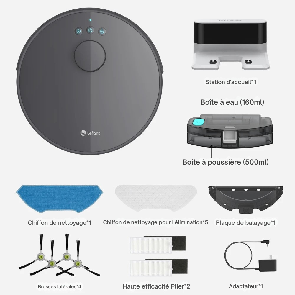 Aspirateur Robot Connecté avec Station Intelligente et Serpillière Lidar 4000Pa