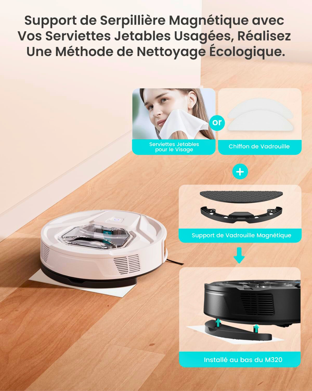 Aspirateur Robot Poils Animaux et Tapis avec Serpillière Puissante 6000Pa