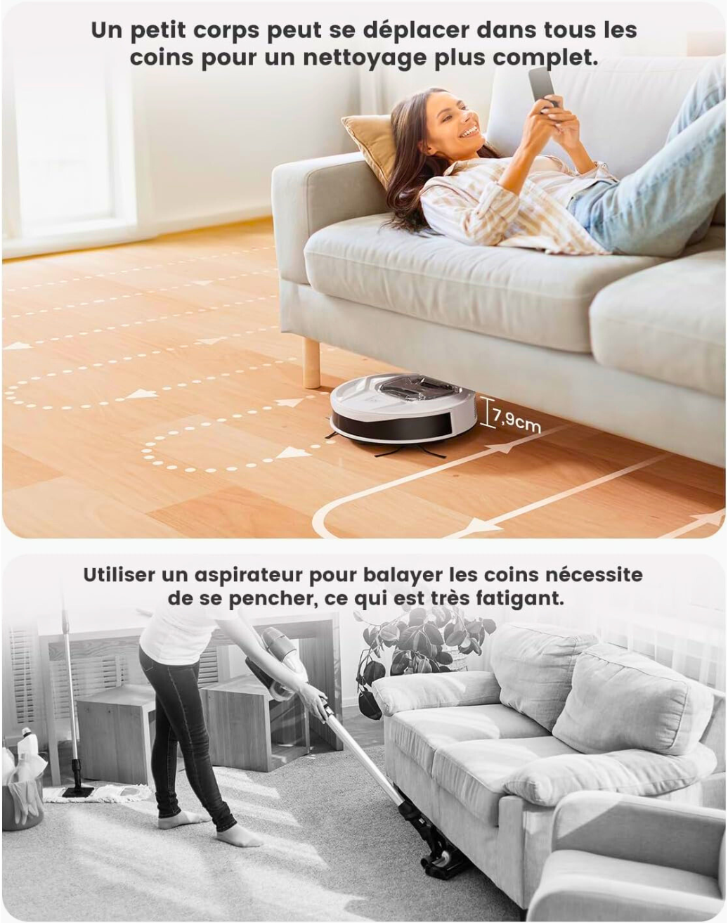 Aspirateur Robot Poils Animaux et Tapis avec Serpillière Puissante 6000Pa