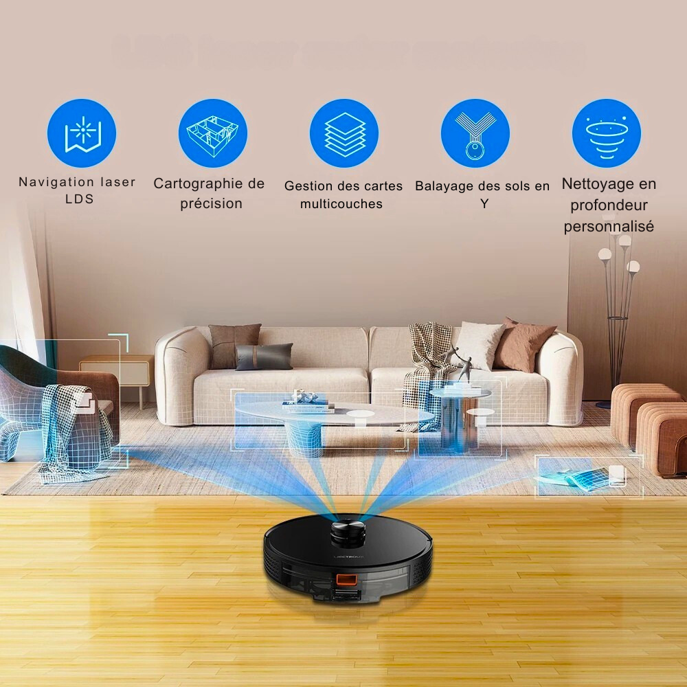 Aspirateur Robot Poils Animaux Intelligent avec Lidar et Nettoyage Multi-étages