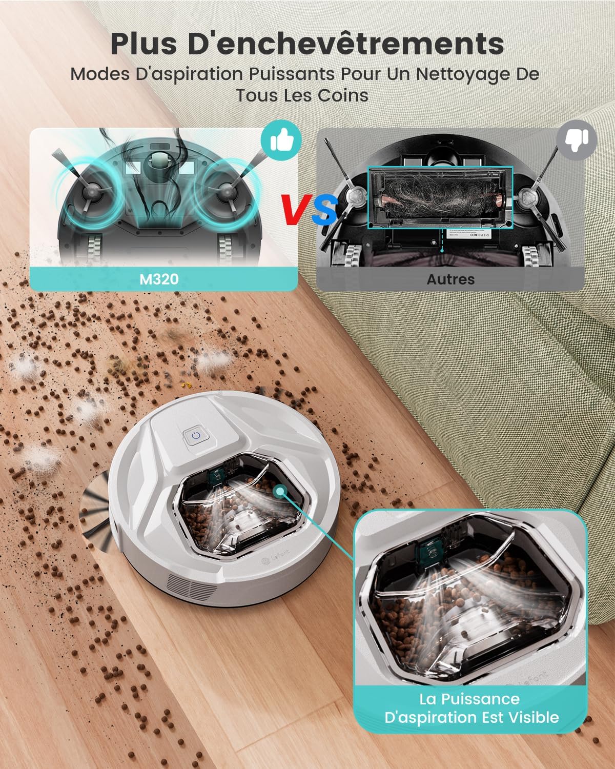 Aspirateur Robot Poils Animaux et Tapis avec Serpillière Puissante 6000Pa