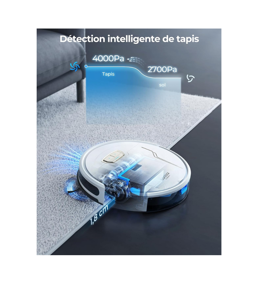 Aspirateur Robot Poils Animaux et Lavage Sols Connecté 5000Pa