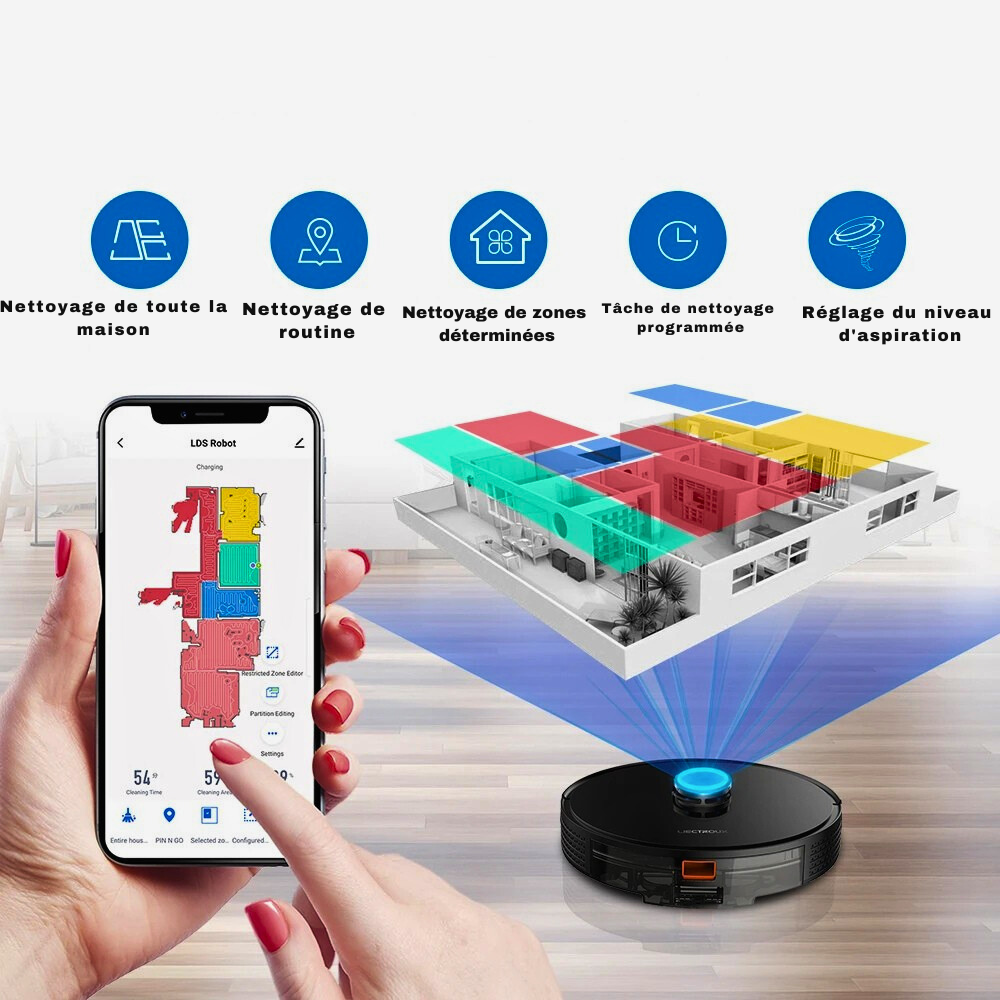 Aspirateur Robot Poils Animaux Intelligent avec Lidar et Nettoyage Multi-étages