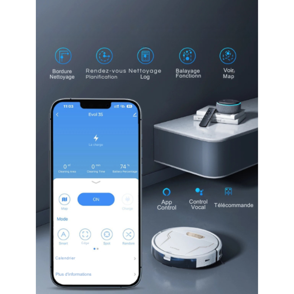 Aspirateur Robot Poils Animaux et Lavage Sols Connecté 5000Pa